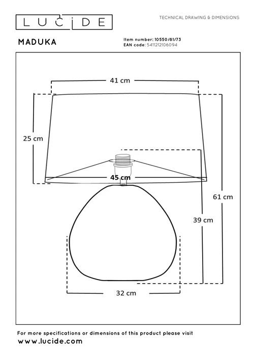 Lucide MADUKA - Tischlampe - Ø 45 cm - 1xE27 - Natürlich | Premium - technisch